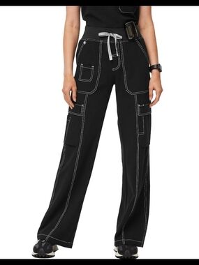 FIGS Yendi Cargo Pants with Contrast Stitching - Black